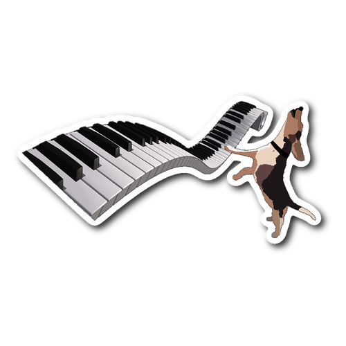 Buddy Mercury the singing, piano playing beagle who portrays Freddie Mercury from the band, Queen full color, die-cut Buddy sticker