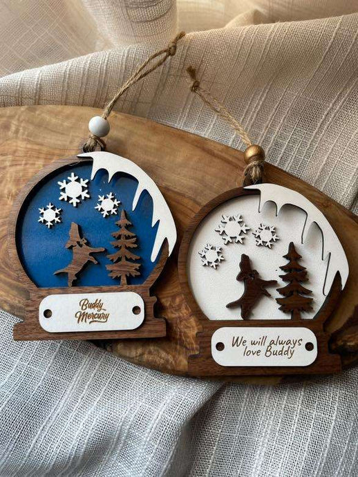 NEW Set of 2 Handcrafted Buddy Mercury wood ornaments