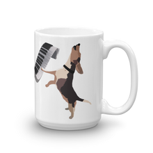 Load image into Gallery viewer, Buddy Mercury the singing piano playing beagle who portrays Freddie Mercury from the band, Queen full color ceramic beverage mug